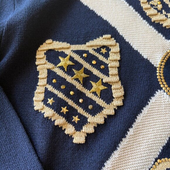 St. John Sport Navy Sweater S Gold Nautical Rare S - Picture 5 of 11